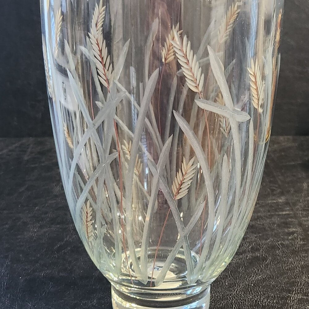 Vintage Romanian Crystal Wheat Shaft Vase Large Flower Bouquet Hospitality Heart